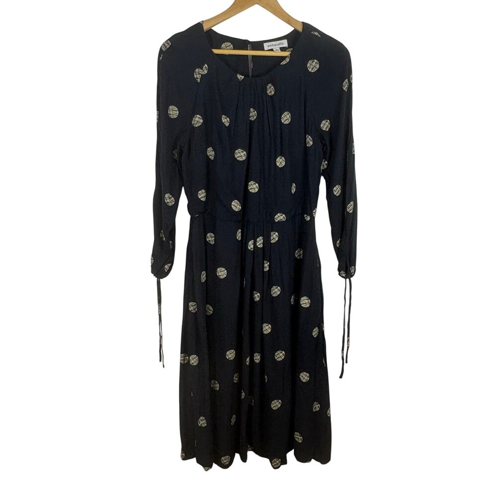 Emily and Fin Black Polka Dot Long Sleeve Midi Dress Twee Fall Retro Mod Large